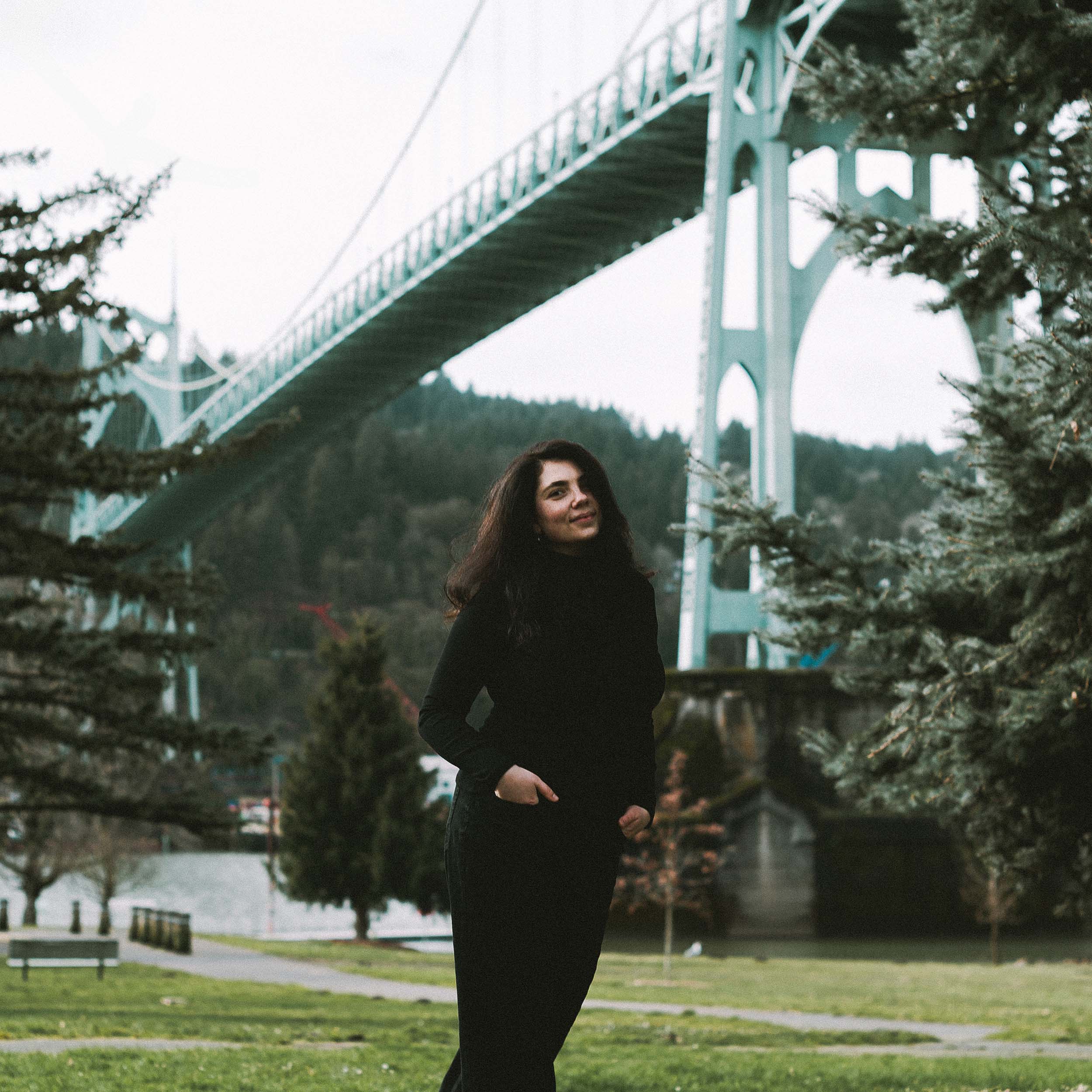 Creative portrait photography — St johns bridge cathedral park lawn firs portland oregon